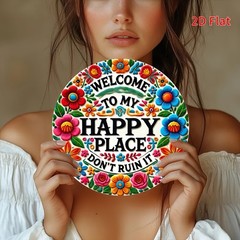 2D Flat, Printing, Country Style Tin Metal Signs 8x8in, ‘Welcome to My Happy Pla