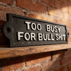 7.5X2.25X.25 Cast Iron “Too Busy for Bull%it” Sign…Ships Free!