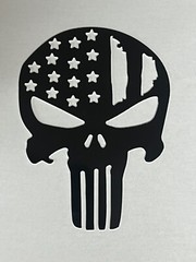 Metal 6″ Punisher Skull Aluminum CNC Metal Art Black Stars Cut Out Rust Free