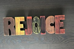 Rustic REJOICE Block Letter Sign Plaque multicolored