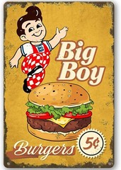 Big Boy Burgers 5 Cents Old Advertising All Metal Tin Sign up to 12 x 18″