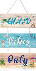 Summer Decorations Good Vibes Only Beach Wooden Hanging Sign Gift