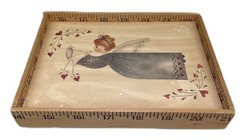Angel Art Picture Painted Wood Ruler Frame Primitive Farmhouse Signed Mimi