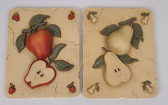 Vtg Apple & Pear Decorative Wall Plaque Fruit Retro Kitchen Decor GIA Inc