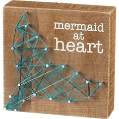 Primitives by Kathy Wooden String Art Box Sign Mermaid At Heart Beach House Deco