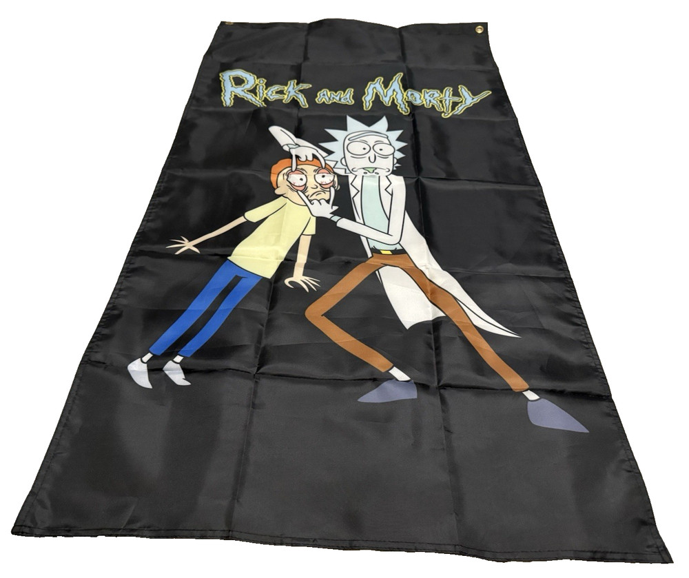 Rick and Morty Hanging Indoor Wall Banner Large Black Graphic Lightweight NEW