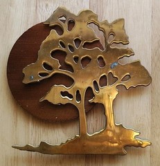 House Of Lloyd Vintage Brass Bonsai Tree Wooden Moon 1989 Wall Decor