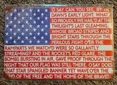 American Flag Patriotic Metal Sign Rectangle Stars Red White Blue Lyrics Text
