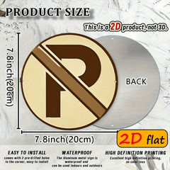 8×8 Round No Parking Sign Aluminum Outdoor Bold Warning Metal Plaque