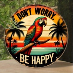 [8×8 Metal Sign] 8×8 inches Round Metal Sign, Tropical Parrot Themed Vintage Wal