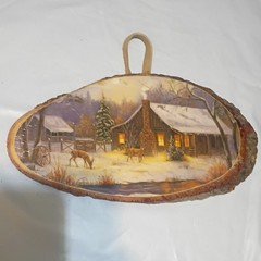 Lake of the Ozarks Rustic Oval Wood Plaque Winter Cabin Scene Ready to Hang