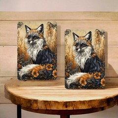 Cross Fox Metal Sign – Gothic Animal Wall Art – Dark Woodland Home Decor, 8×12