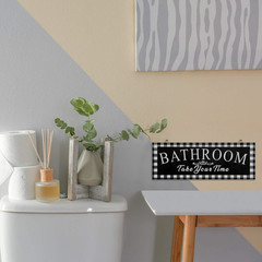 Jetec Buffalo Plaid Bathroom Decor Wooden Vintage Bathroom Wall Sign 13.8 X 5.1