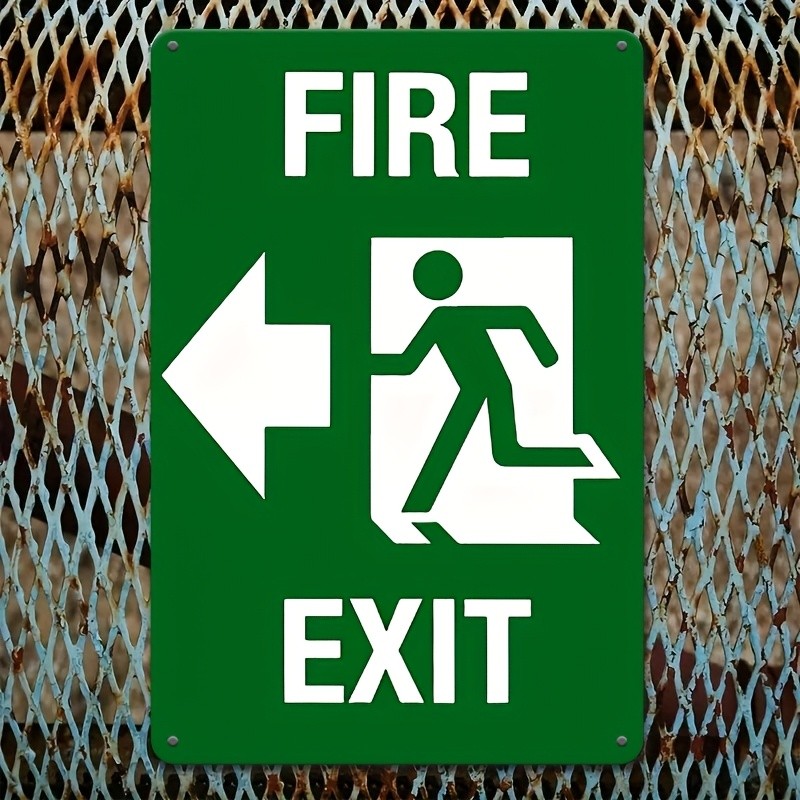 Standard Green Metal Fire Exit Sign Industrial Workshop Wall Hanging