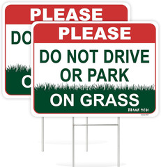 2PC Do Not Drive or Park on Grass Sign with Metal Stakes, 12.6″X 9.4″ – Corrugat