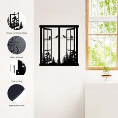 Metal Wall Decor Windows Birds Art Mountain Forest Nature Sculptures Black