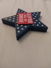 ~New! “Home of the Brave” USA Wood STAR Sign Tier Tray July 4th American Flag