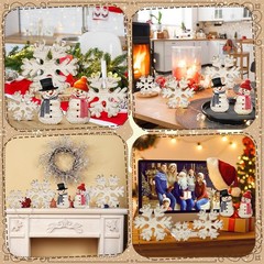 5 Pcs Winter Snowflake Wooden Decor Tabletop Snowman Decor Winter Wood Blocks…