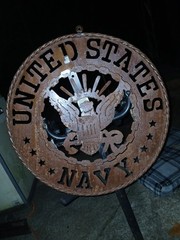 United States Navy Round Metal Hanging Decorative Sign, Military Brown/Black,