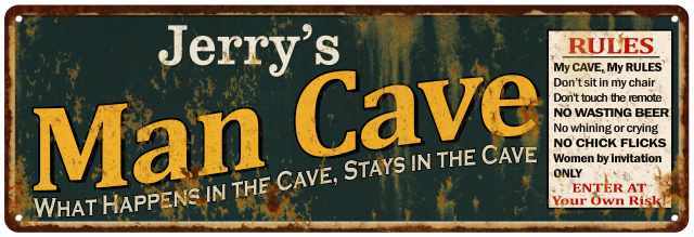 Jerry’s Man Cave Rules Green Personalized Sign Decor Gift 106180005184