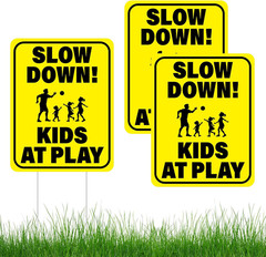 3 PCS Slow down Kids at Play Sign 14.2 X 11 Inches Children at Play Safety Signs