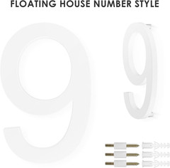 DEWEL 8 Inch Floating Large House Numbers for Outside, White Modern House Addres