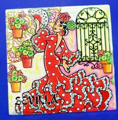 Flamenco Dancer Glossy Ceramic Tile Wall Hanging Plaque Sevilla Spain 6.5″ x6.5