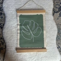 Monstera Leaf Canvas Wall Hanging Wood Hanger Boho Green Plant Art Home Decor