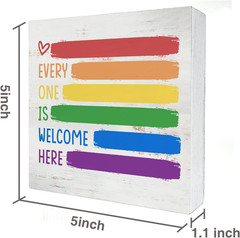 Every One Is Welcome Here Wood Box Sign Decor Rustic Pride Rainbow Quote Wooden