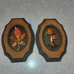 2 Vintage Mushroom & Leaf 70’s Wall Decor 3D Copper Pressed Wood Wall Art MCM