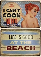 8×12 in TIN SIGNS 2pc SET Funny cooking she shed love beach vintage wall door