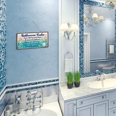 Seashell Bathroom Rules Decor Signs Wall Ocean Theme Beach Seashell Starfish