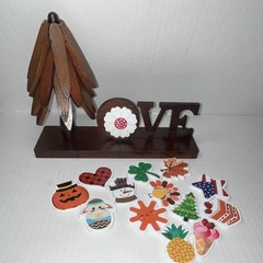 Wooden Rustic LOVE Sign, Interchangeable Seasonal Icons, Tabletop Decor