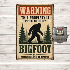 Big Foot Protected Property Retro Metal Plaque Cryptid Myth Novelty Sign
