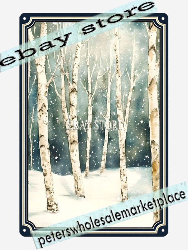 Birch Grove Metal Tin Sign Winter Trees soft cold home interior