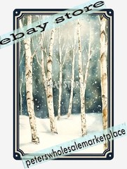 Birch Grove Metal Tin Sign Winter Trees soft cold home interior