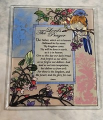 The Lord’s Prayer Glass Plaque Christian Wall Decor Scripture Sign Floral Birds