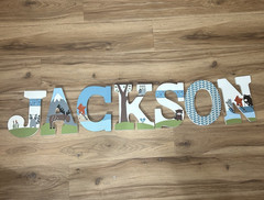 Custom Wooden “JACKSON” Name Sign, Kids Animal Print Letter Wall Decor