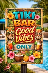Tiki Bar Good Vibes Only Sign Funny Tropical Bar Decor Metal Tiki Sign 8×12
