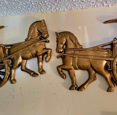 Vintage Brass Gold Wall Plaque, Horse and Carriage, Horizontal Wall Mount 14″10″