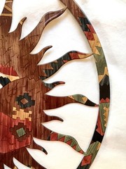 LAZART Enameled Metal Sun Moon Face 15″ Diameter Laser Cut Hanging WALL ART