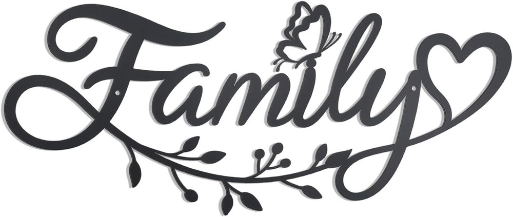 Metal Family Sign Wall Art Decor,Black Metal Family Wall Decor (Style1 14.5In)