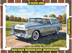 Metal Sign – 1955 Chevrolet Bel Air Nomad Watercolor – 14×10