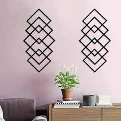Large 2Pcs Abstract Metal Wall Art Decor, Black Modern Geometric Hanging Sign…
