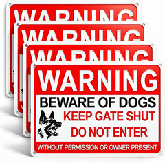 4 Pack Beware of Dog Sign,12X8 Inches, with Reflective Material, Anti-Rust Alumi