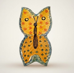 MCM Italian Ceramic Butterfly Wall Art Hand Painted Yellow Blue 9″ Decor