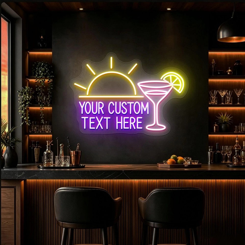 Custom Sunset Cocktail Neon Sign Personalized Text, Bar Pub Lounge Wall Decor