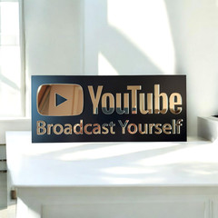 YouTube Sign Mirror Gold Acrylic Plaque Studio Decor 12×5″ Creator Gift US Stock