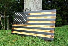 Wooden Rustic American Flag Handmade Black 36” x 19.5” Made in the US