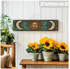 RetroSunMoonMetalSign 1pc 2D Flat Retro Metal Wall Sign – 4x16in Blue-Green Cele